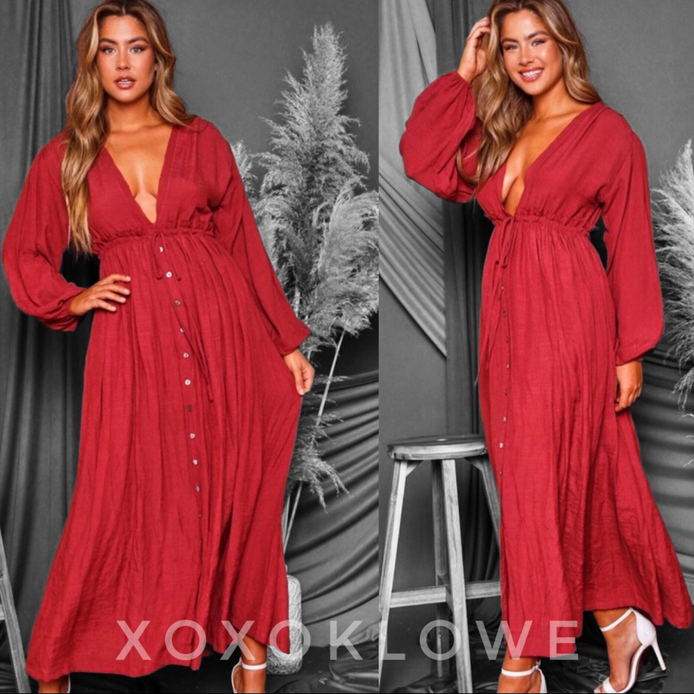 Rusted Red Brick Long Sleeve Maxi Dress - Picture 8 of 10